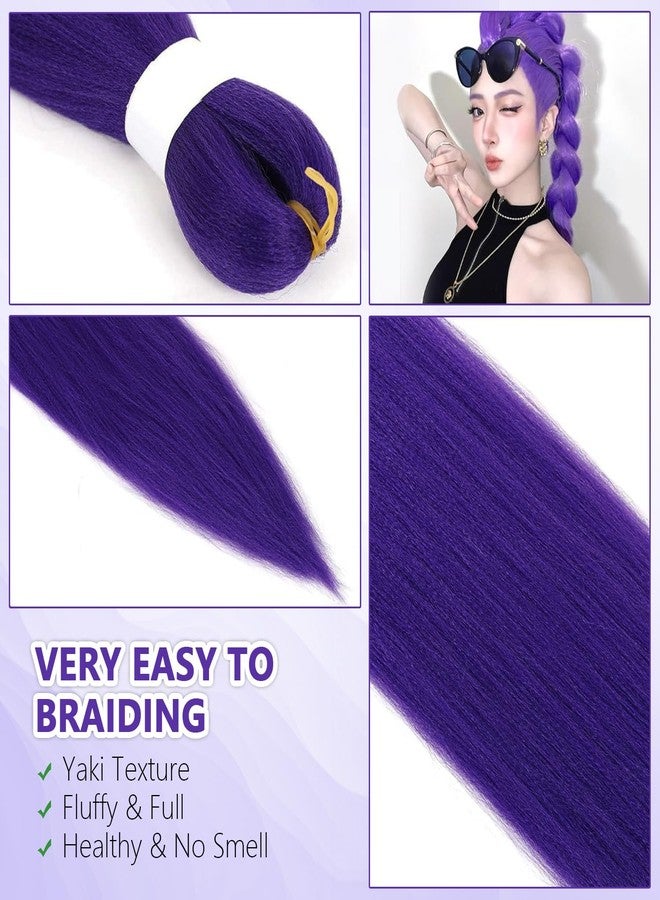 AGO Long Purple Braiding Hair Pre stretched Synthetic Hair Extensions as Rumi Hair Style,Yaki Texture Purple Hair Extensions for Stage Party Halloween Costume Cosplay 24 inch(Pack of 2) - Image 4